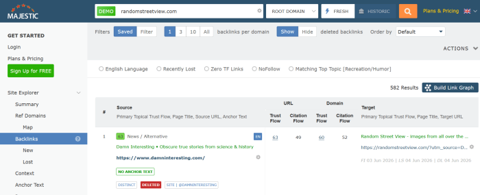 Majestic - Free backlinks checker