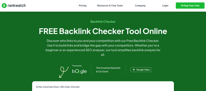 Rankwatch - Free backlinks checker