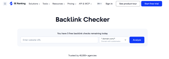 SE Ranking - Free backlinks checker