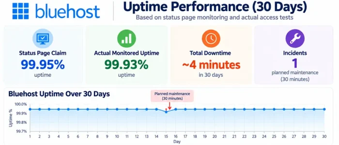 Bluehost Review - Uptime Result