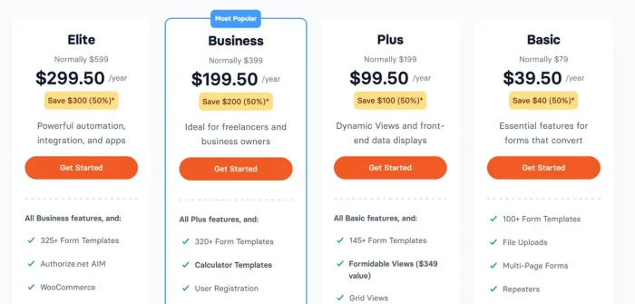 Formidable Forms Pricing Plan